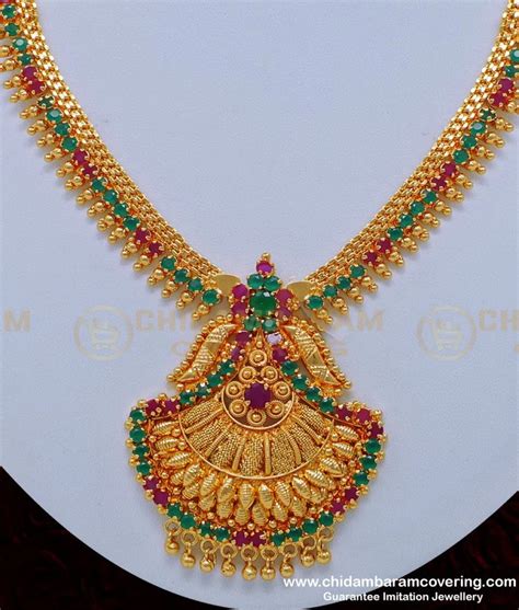 Buy Gold Plated Ruby Emerald Stone Marriage Bridal Gold Necklace Designs