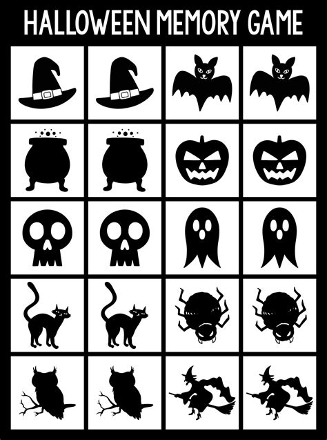 Black And White Halloween Memory Game - 15 Free PDF Printables | Printablee