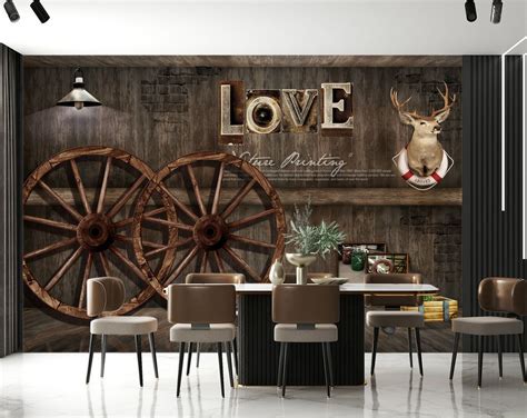 3D Wooden Wall Art, Wooden Wheels And Crafts Restaurant wallpapers ...