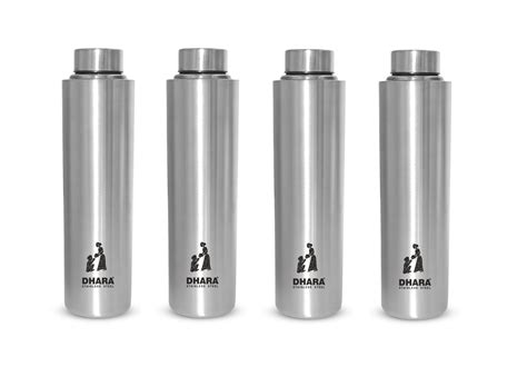 Dhara Stainless Steel Single Wall Everfresh Fridge Water Bottle Set of ...