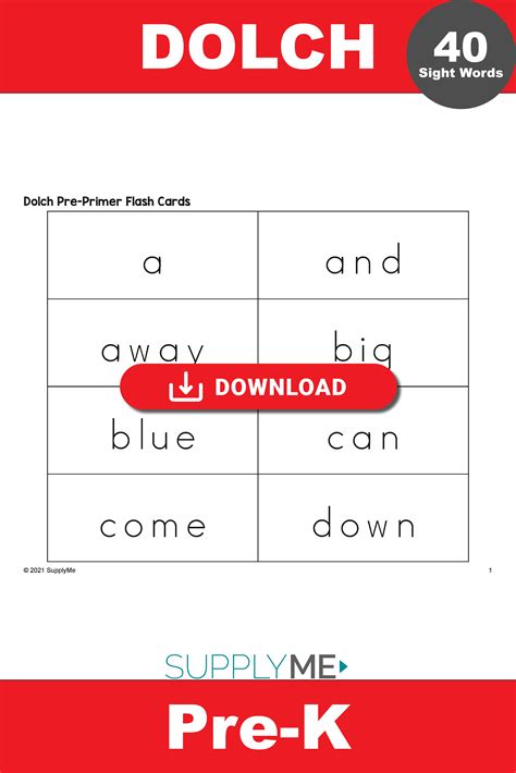 Pre-Primer Dolch Sight Word Flash Cards, 5 Variations, Pre-K | Sight ...
