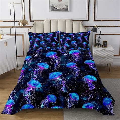 Erosebridal Jellyfish Quilt Set Twin Marine Life Bedspread Set Black ...