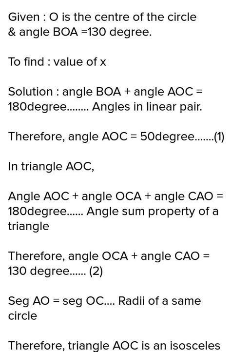 O is the centre of the circle and angle BOA=130 degree find the value ...