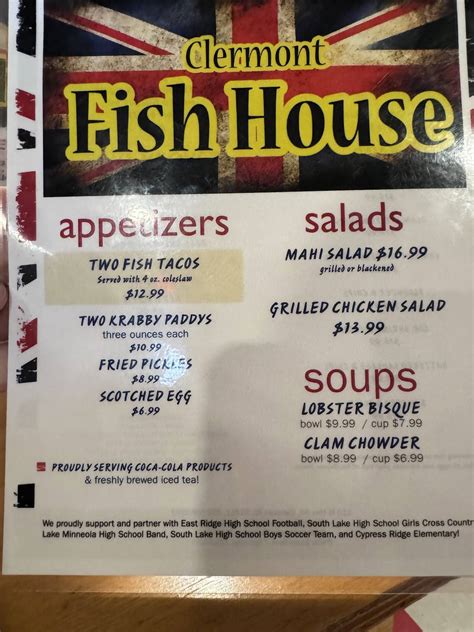 Menu at Clermont Fish House restaurant, Clermont