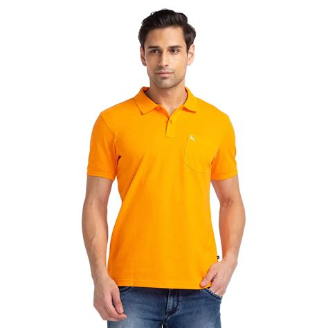 Men Orange Regular Fit Solid Cotton Round Neck Collar Polo T-Shirt ...