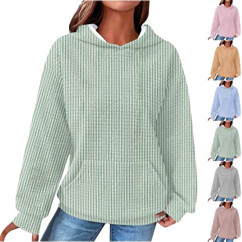 BiZtdJrK Womens Waffle Knit Hoodies Solid Textured Hooded Sweatshirt ...