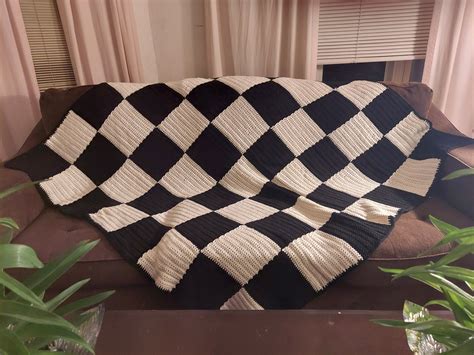 Beautiful Black and White Checker Pattern Handmade Crochet Blanket - Etsy