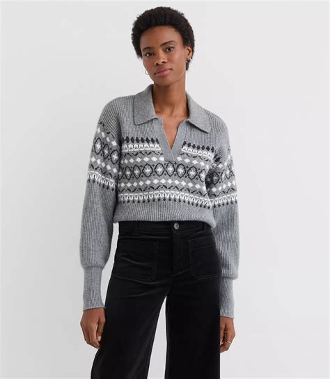 Fair Isle Ribbed Collared Sweater