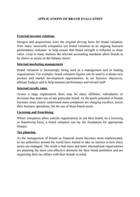 Applications OF Brand Evaluation 3 - APPLICATIONS OF BRAND EVALUATION ...