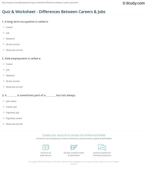 Quiz & Worksheet - Differences Between Careers & Jobs | Study.com