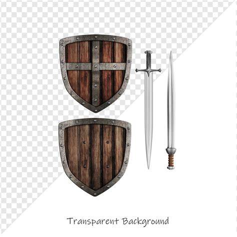 Medieval shield and sword set on transparent background | Premium PSD