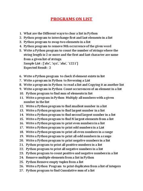 Image result for Basic Python List Programs Questions