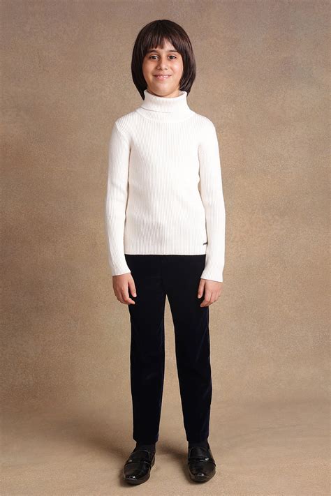 Boys Ivory White Solid Turtleneck Jumper | One Friday World