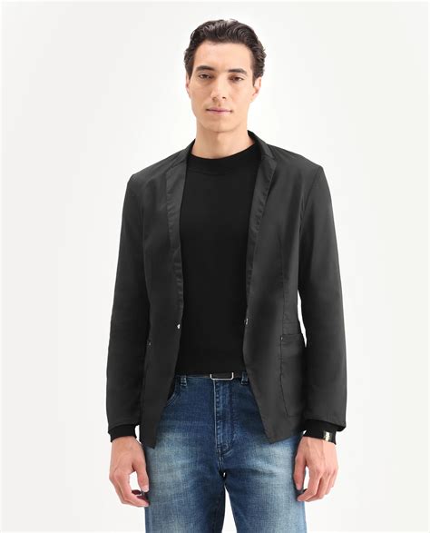 Rare Rabbit Men's Glaze Black Viscose Plain Regular Fit Full Sleeve La