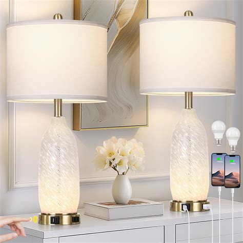 Rinweey 26" Modern Clear Glass Table Lamps Set of 2,Nightstand Lamp ...