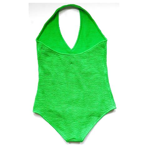 Bottega Veneta green crinkle halter neck swimsuit Polyamide ref.917779 ...