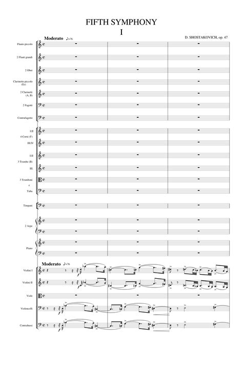 Shostakovich Symphony No. 5, 1st Movement Sheet Music for Piano ...