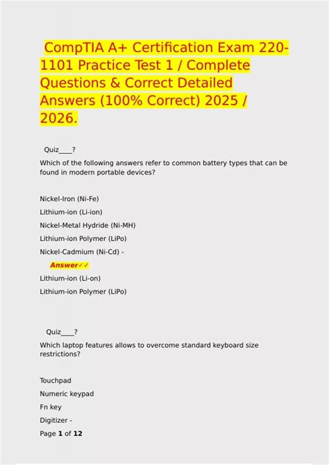 CompTIA A+ Certification Exam 220-1101 Practice Test 1 / Complete ...