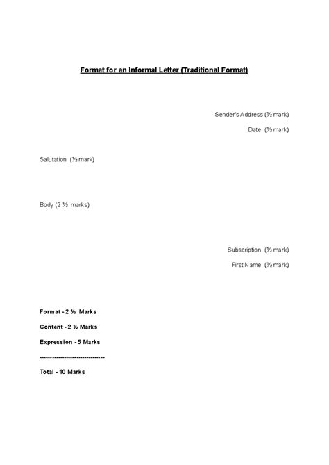 Informal Letter Writing Format Guide for 10 Marks Assessment - Studocu