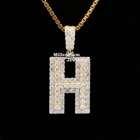 Custom H Initial Moissanite Diamond In Round Shape Hip Hop Pendant ...
