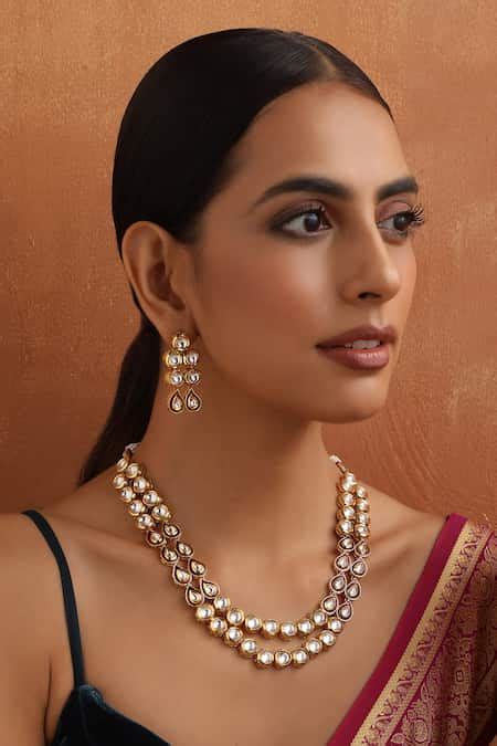 Buy Gold Plated Crystals, Stones Tear Drop Carved Necklace Set by ...