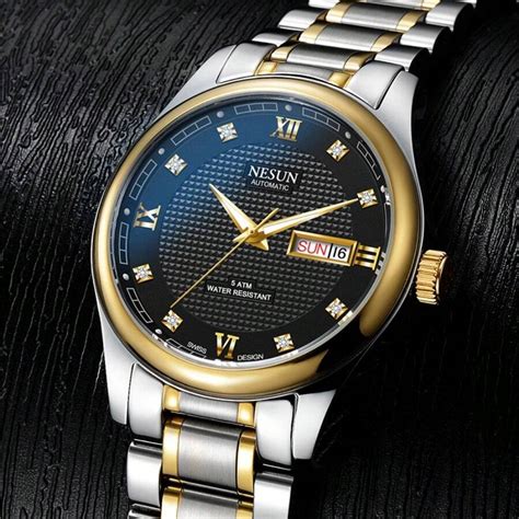 Nesun Montre mécanique classique d'affaires décontractée avec double ...