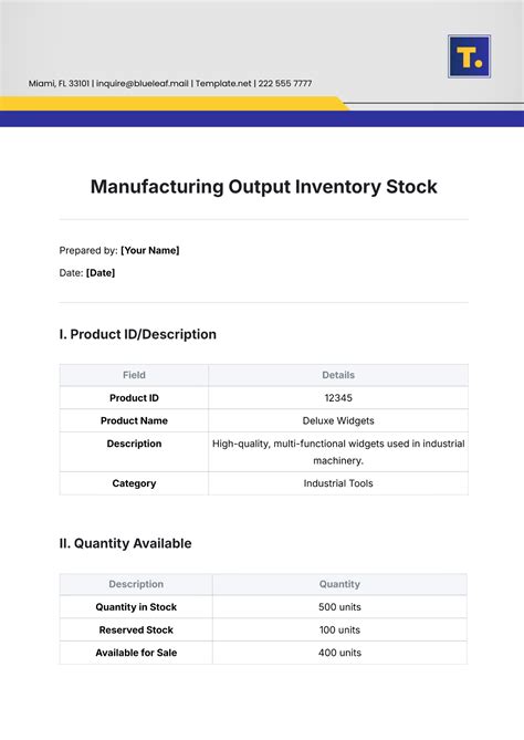 Free Manufacturing Output Inventory Stock Template to Edit Online