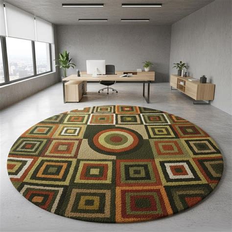 Buy Handmade Retro Round Wool Rug – Mid-century Geometric Design Online ...