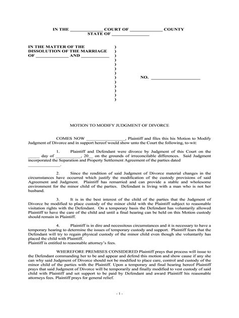 Motion to Modify Judgment of Divorce - Blank Fillable Template | Fill ...