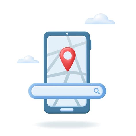 Navigation pin location checking icon and map on 3d smartphone screen ...