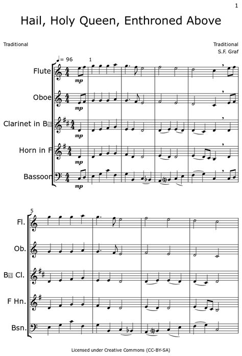 Hail, Holy Queen, Enthroned Above - Sheet music for Flute, Oboe ...