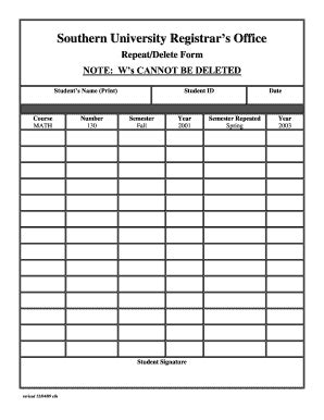 Southern University Repeat/Delete Form 2009-2026 - Fill and Sign ...