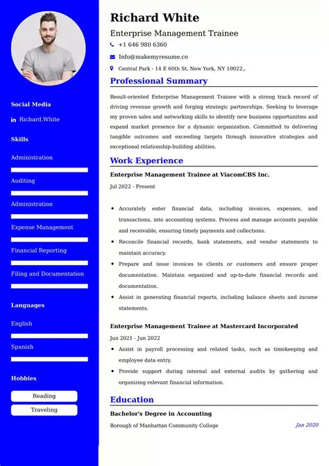 Enterprise Management Trainee Resume Examples India