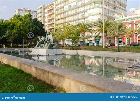 ALMERIA, SPAIN - 11 DECEMBER 2023 the Dolphin Fountain in Nicolas ...