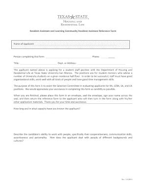 Fillable Online reslife txstate Resident Assistant and Learning ...