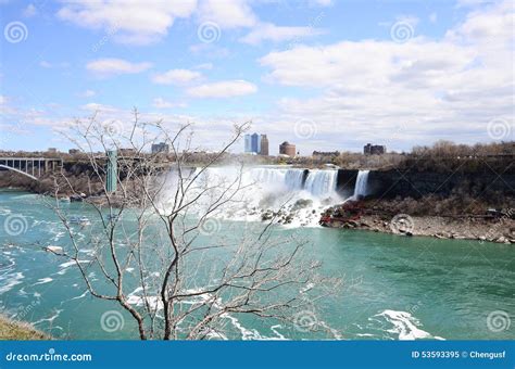 The Niagara River Falls and Bridge Editorial Image - Image of border ...