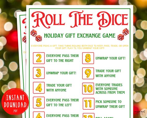 Roll the Dice Holiday Gift Exchange Game | Christmas Printable Games ...