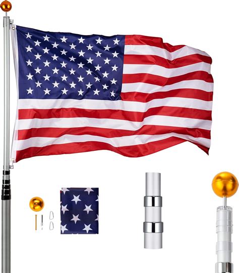 Buy CO-Z 16 Feet Aluminum Telescoping Flag Poles with 3-Feet-by-5-Feet ...