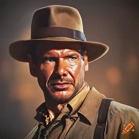 Iconic indiana jones with fedora exploring ancient temple holding ...