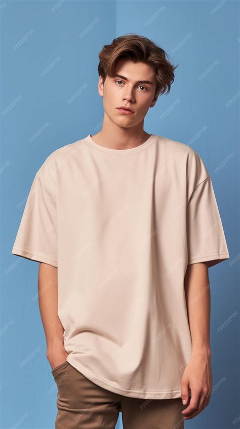 Premium AI Image | A young man wearing a cream colored shirt with a ...