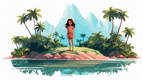 Una niña serena en una isla tropical Ilustración del paraíso | Vector Premium generado con IA