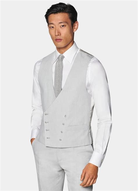 Light Grey Three-Piece Tailored Fit Havana Suit in Linen Cotton ...