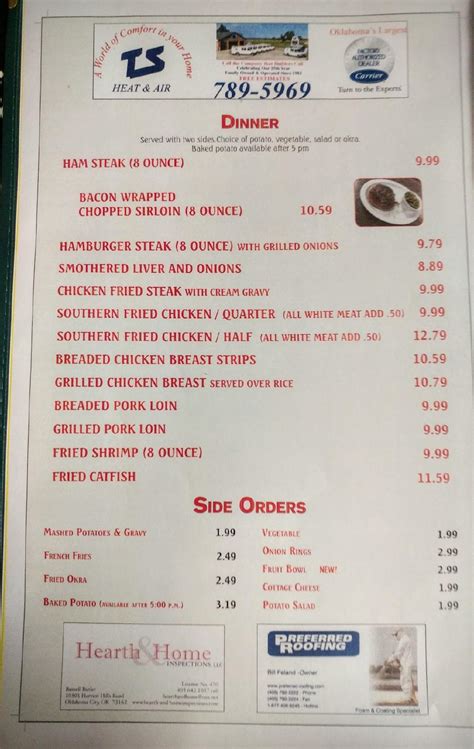 Menu at Olde Orchard Restaurant, Yukon, 326 Elm Ave