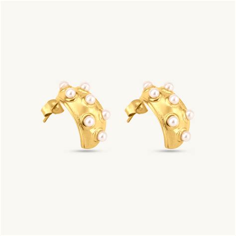 Pearl Shield Half Hoop Earrings – PALMONAS