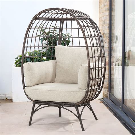 NAWABAY Oversized Patio Wicker Egg Chair Lounge Chair with Cushions ...