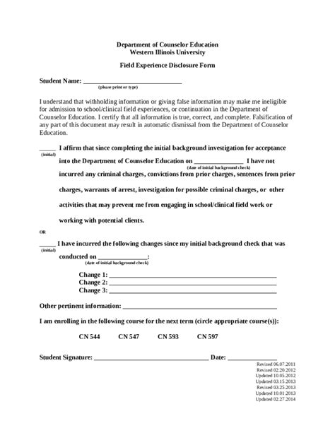 Field Experience Disclosure Doc Template | pdfFiller