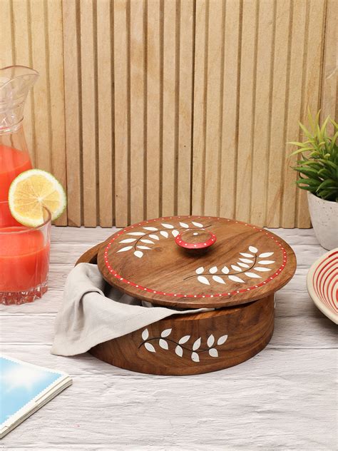 VarEesha Snow Leaf Sheesham Wood Multipurpose Storage Box/ Chapati Box