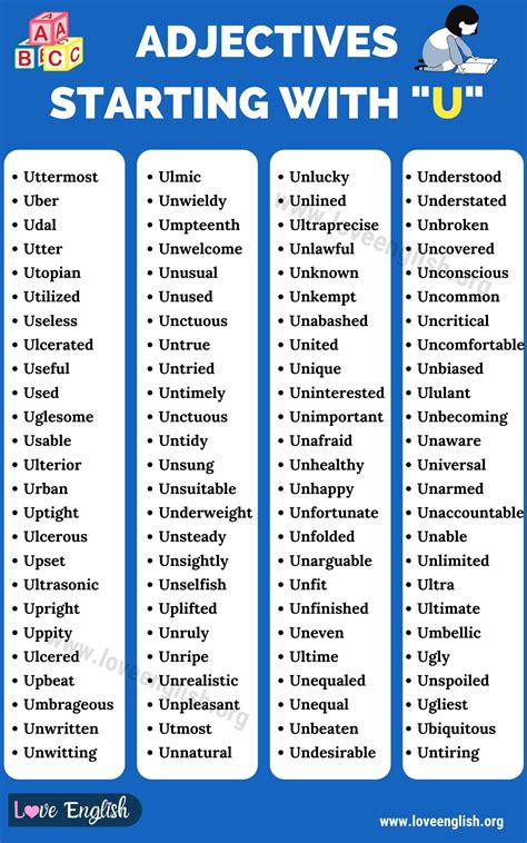 Adjectives Starting With U