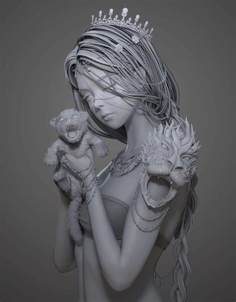 3D高精度模型作品-二次元萝莉与她的小龙_依古奈斯eugin-站酷ZCOOL