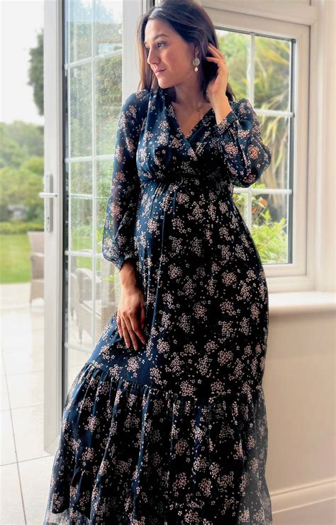 navy blue floral long dress | Dresses Images 2025